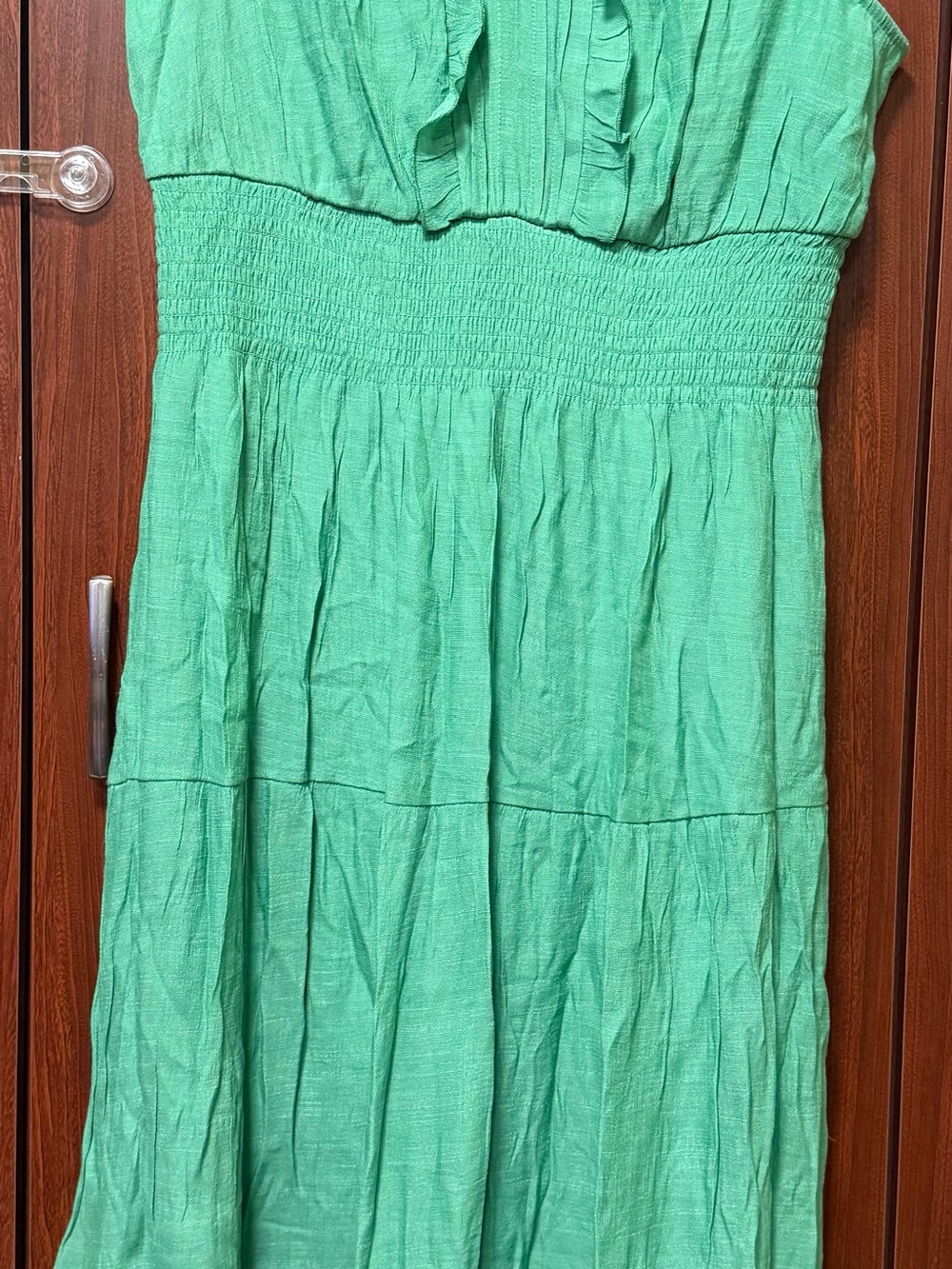 Casual Green Smocked-Waist Sundress